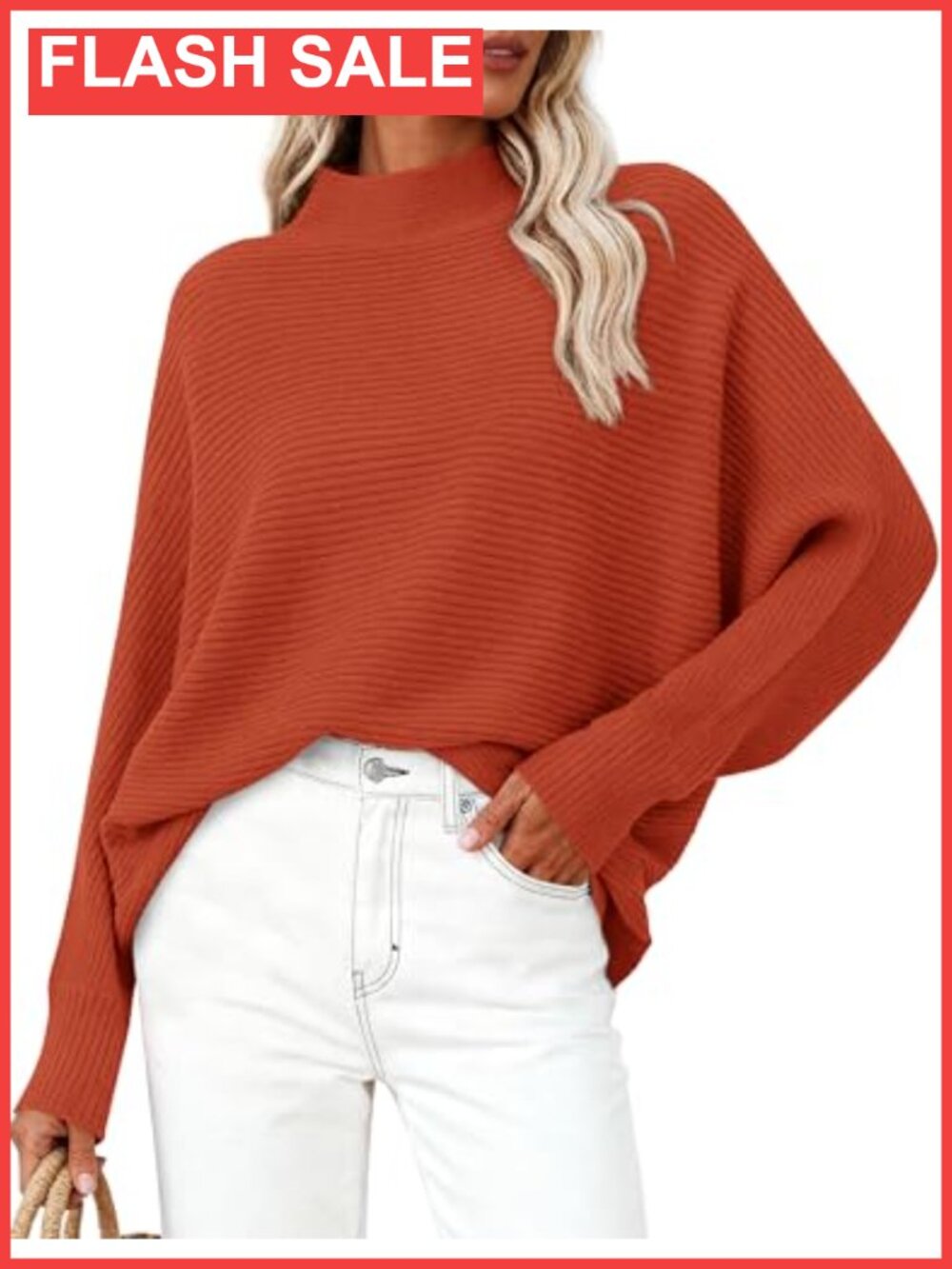 PRETTYGARDEN Ribbed Knit Oversized Mock Neck Batwing Sweater Womens